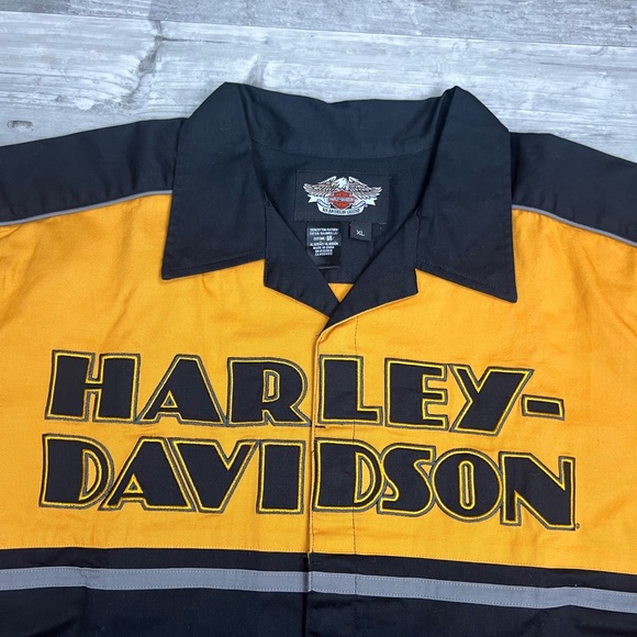 Harley Davidson Yellow & Black Embroidered Biker Shirt XL - Picture 3 of 6